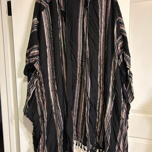 Renee C. Black and Purple Striped Kimono/Duster with Hood